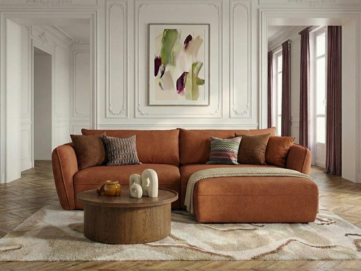 Bobochic Luigi Ecksofa Strukturstoff Orange Ecke rechts
