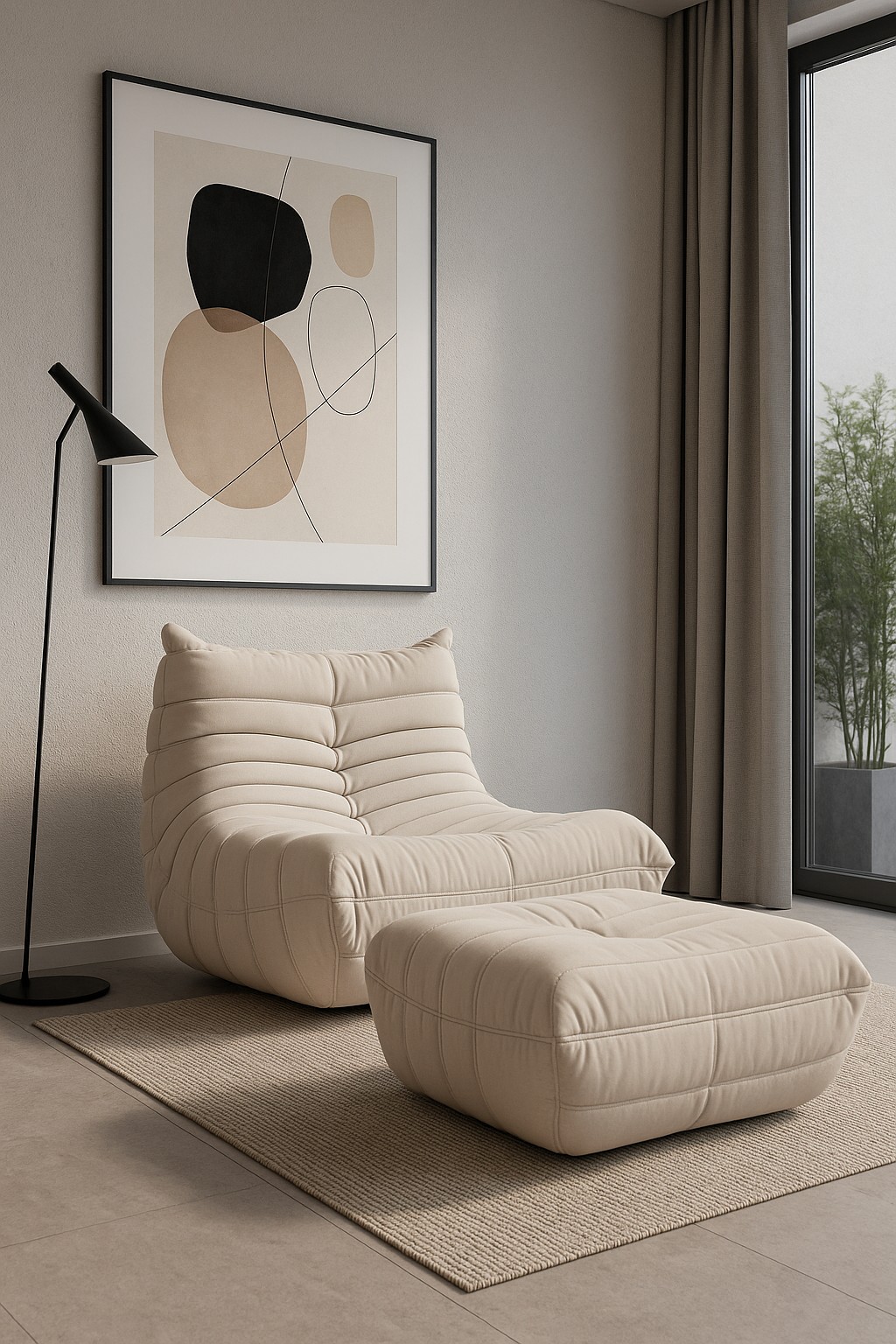 Livin Hill Set Nua: Sessel 87 cm + Fußhocker Hellbeige