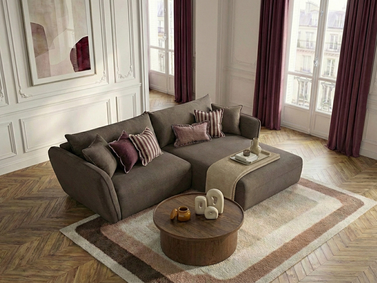 Bobochic Luigi Ecksofa Strukturstoff Taupe Ecke rechts