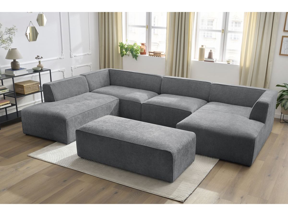 Bobochic Megeve Wohnlandschaft mit Pouf Strukturstoff Dunkelgrau Ecke rechts
