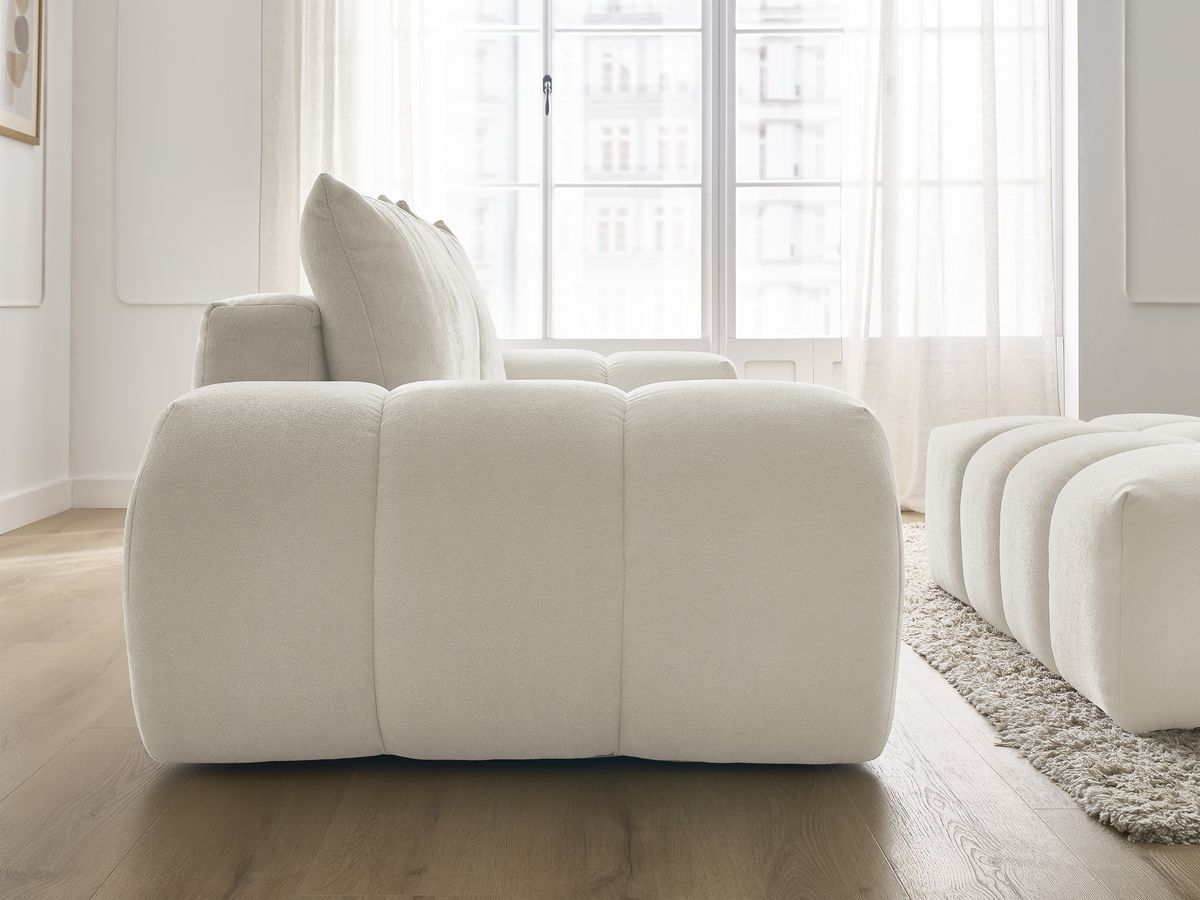 Bobochic Everest Sofa 3-Sitzer mit Pouf, 2 Kissen Strukturstoff Beige