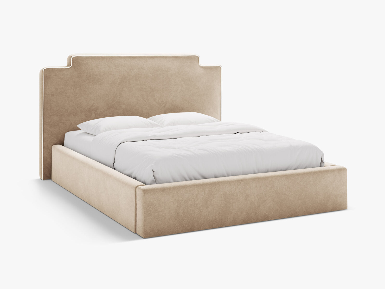 Micadoni Princess Samtbett mit Bettkasten und Kopfteil Samt Magic Velvet Elfenbein / Mandelbeige 140x200