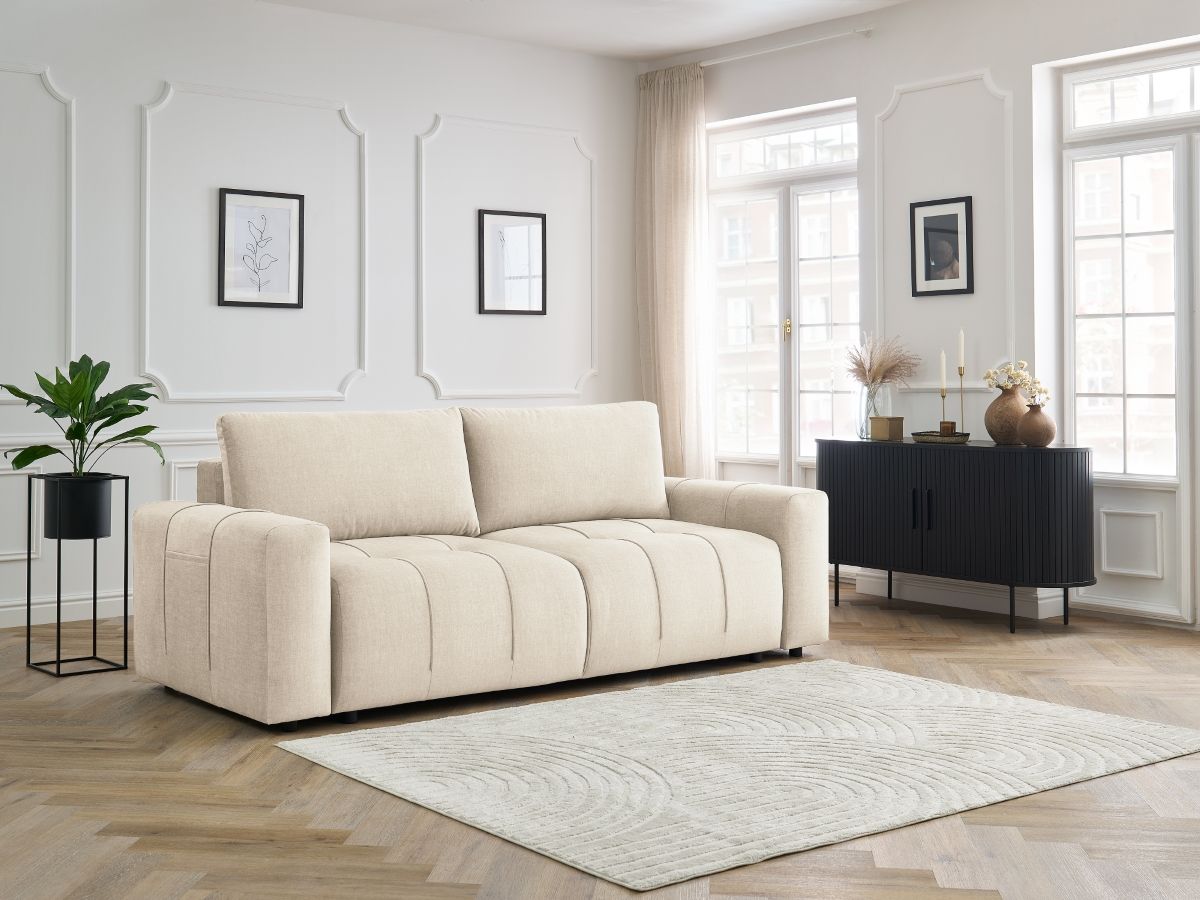 Bobochic Arsene Schlafsofa 3-Sitzer mit Bettkasten Samt Beige