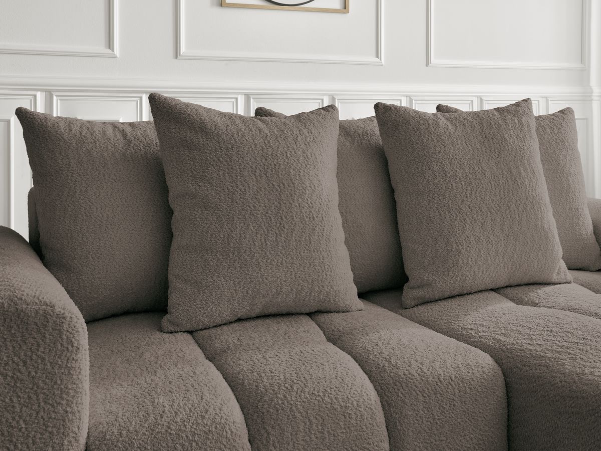 Bobochic Roxelane Ecksofa mit Schlaffunktion und Bettkasten und Pouf 258 × 150 cm Bouclé-Stoff Braun Ecke rechts