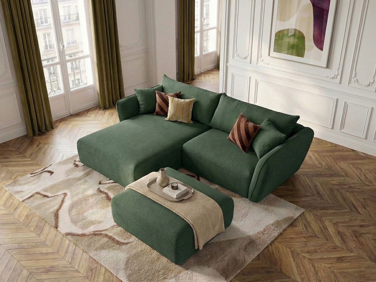Bobochic Luigi Ecksofa mit Pouf Strukturstoff Grün Ecke links