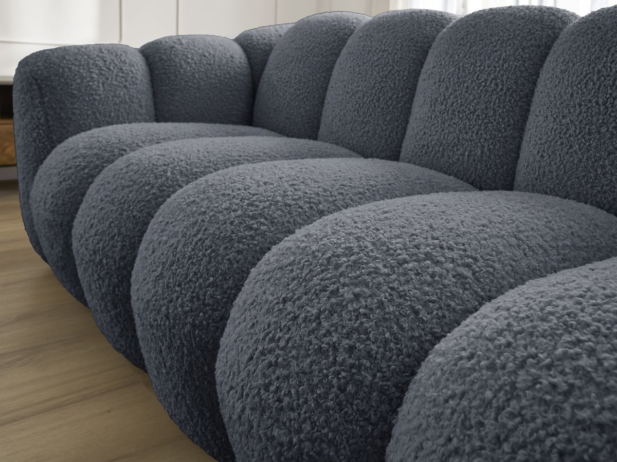 Bobochic Hippolyte Sofa 3-Sitzer mit Pouf Bouclé-Stoff Dunkelgrau