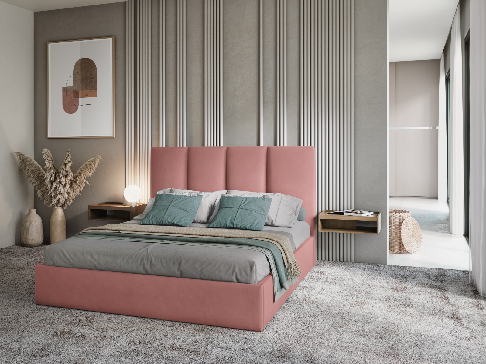 Micadoni Bett Pyla Samt Rosa 140x200