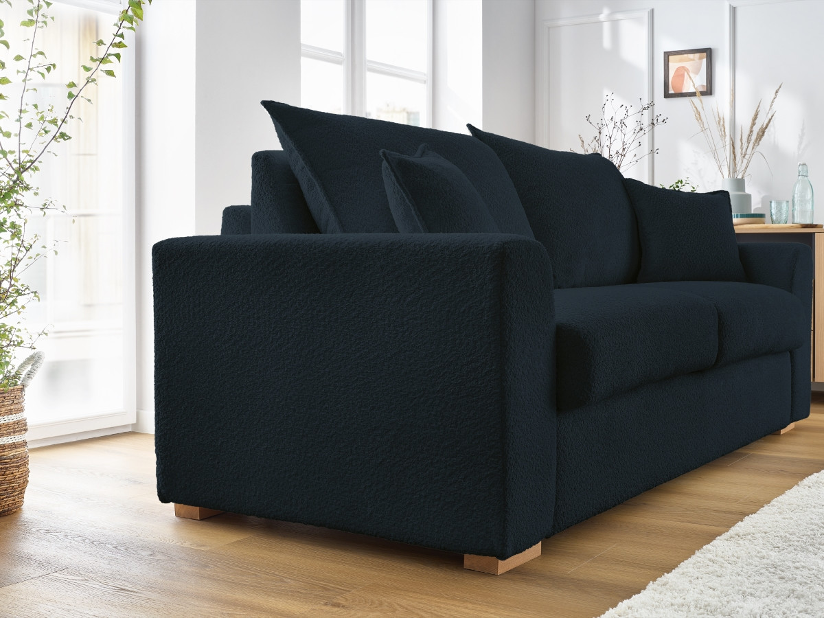 Bobochic Augustin Schlafsofa 3-Sitzer Bouclé-Stoff Dunkelblau, Liegefläche 160 × 200 cm