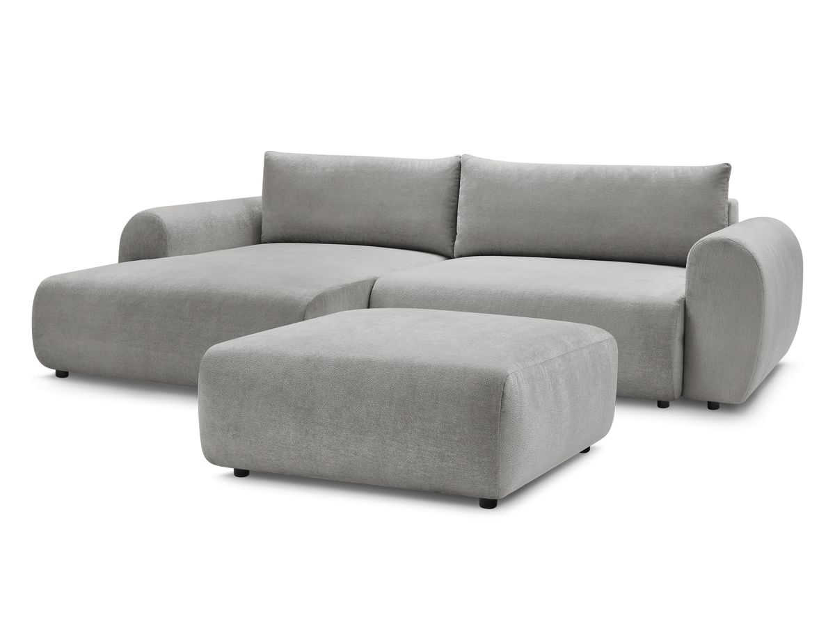 Bobochic Lucien Ecksofa mit Schlaffunktion und Bettkasten und Pouf 314 × 167 cm Stoff Hellgrau Ecke links