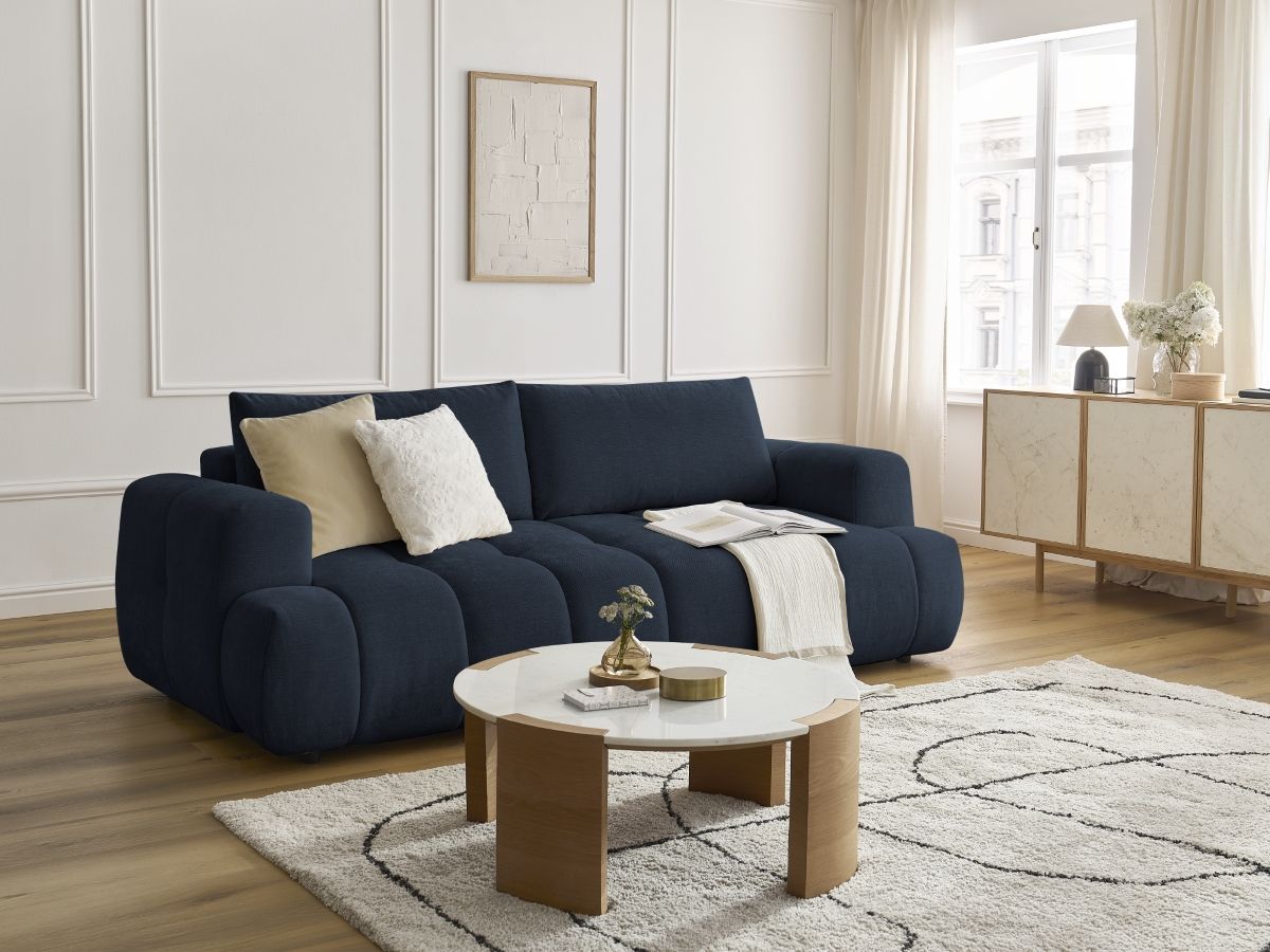 Bobochic Fuji Schlafsofa 3-Sitzer mit Bettkasten Stoff Dunkelblau