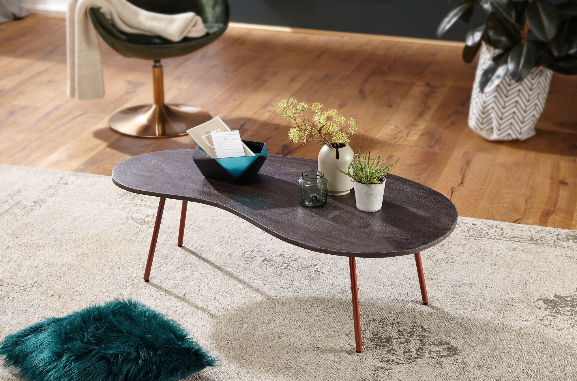 Couchtisch Sula Massivholz Grau Höhe 34,5 cm