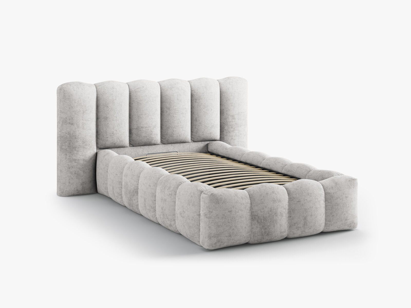 Micadoni Stauraumbett mit Kopfteil Lupine Chenille Perfect Harmony Hellgrau 90x200