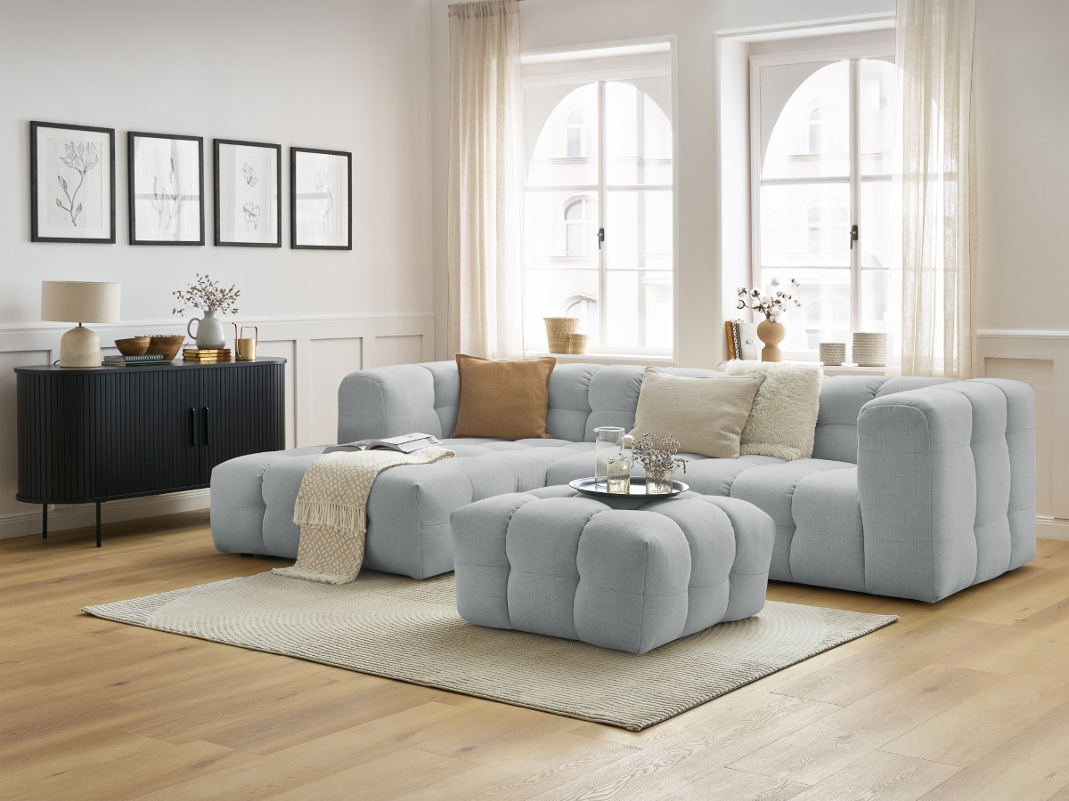 Bobochic Cloud Ecksofa mit Pouf 288 × 184 cm Stoff Hellgrau Ecke links