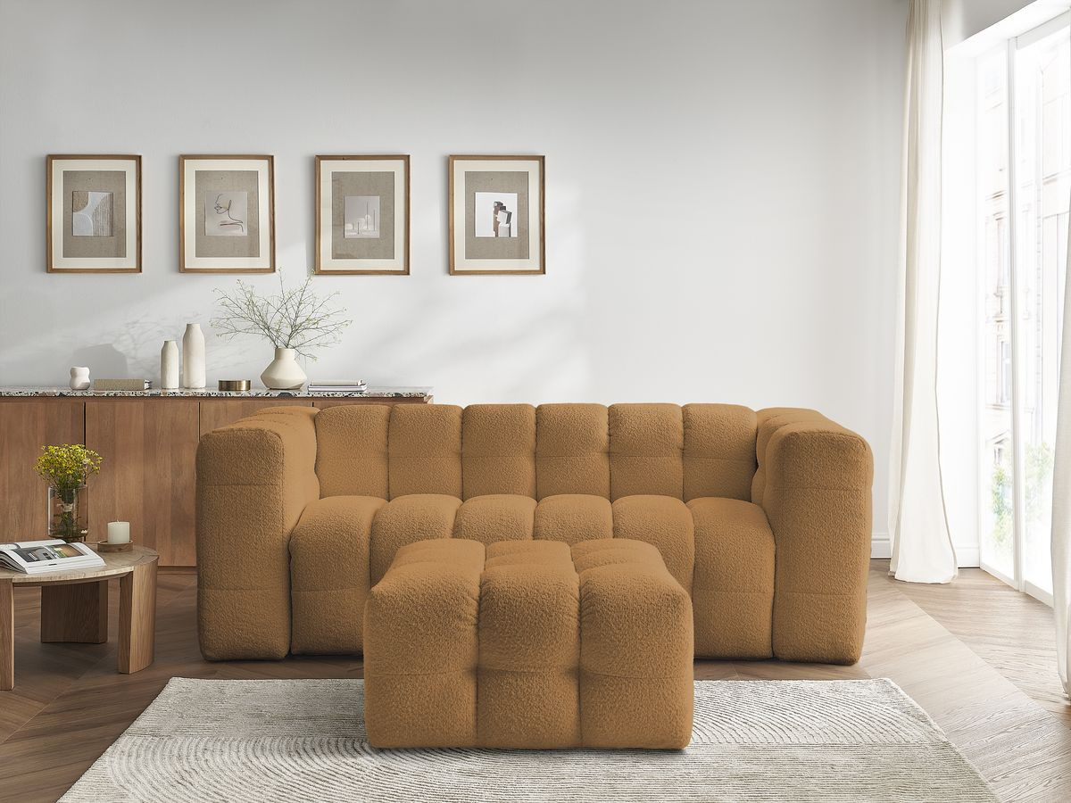 Bobochic Cloud Schlafsofa 3-Sitzer mit Pouf Bouclé-Stoff Gelb