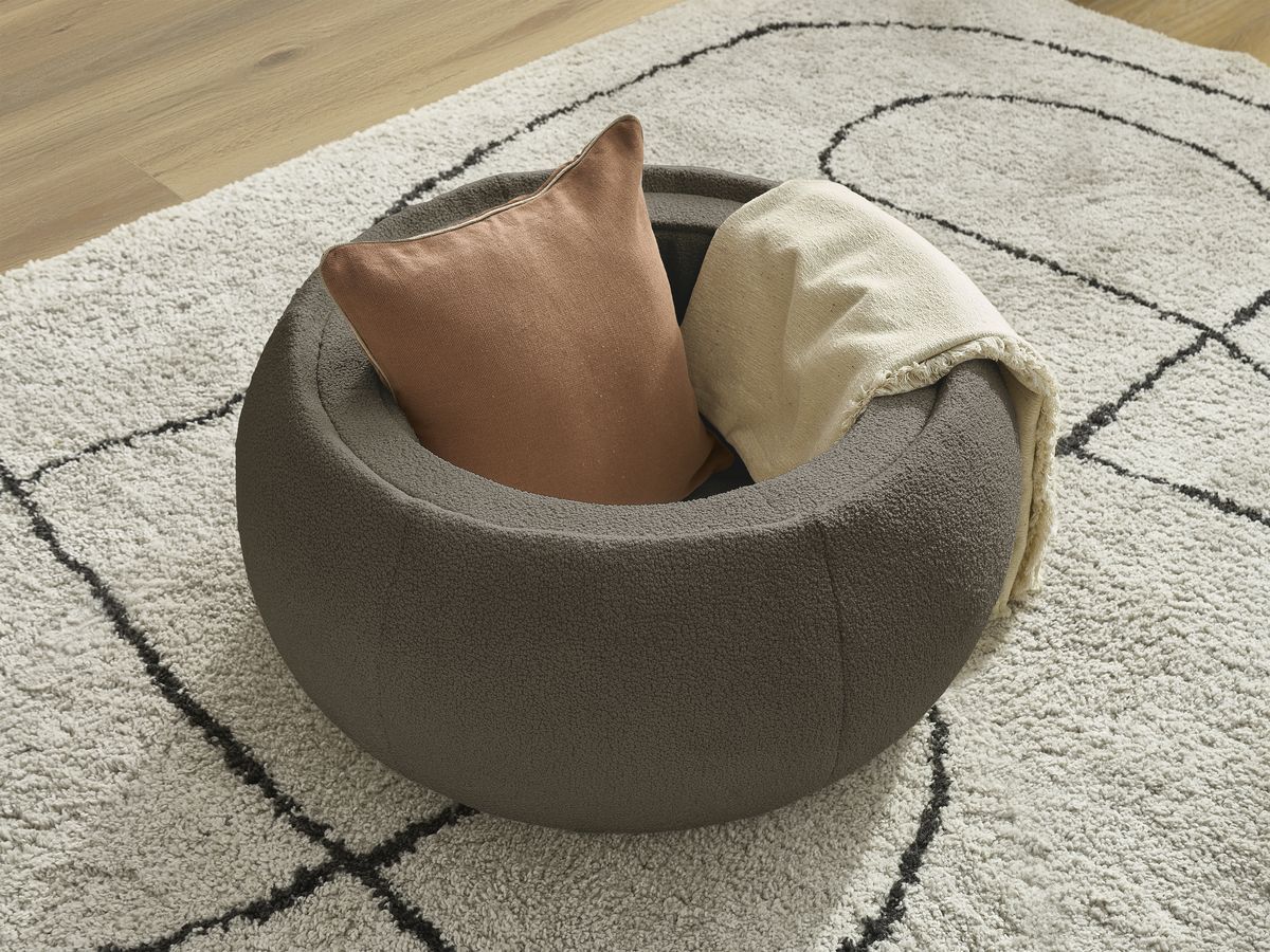 Bobochic Hayden Pouf mit Tablett, rund Bouclé-Stoff Braun, 77 cm
