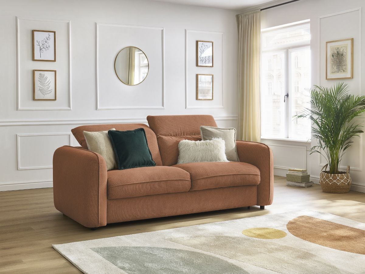 Bobochic Achille Schlafsofa 3-Sitzer Melange-Stoff Orange, Liegefläche 160 × 200 cm