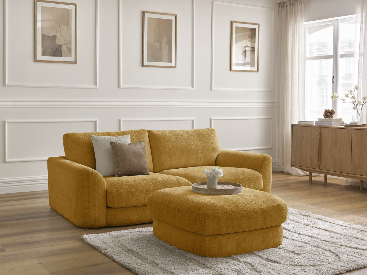 Bobochic Leonore Sofa 3-Sitzer mit Pouf Strukturstoff Gelb