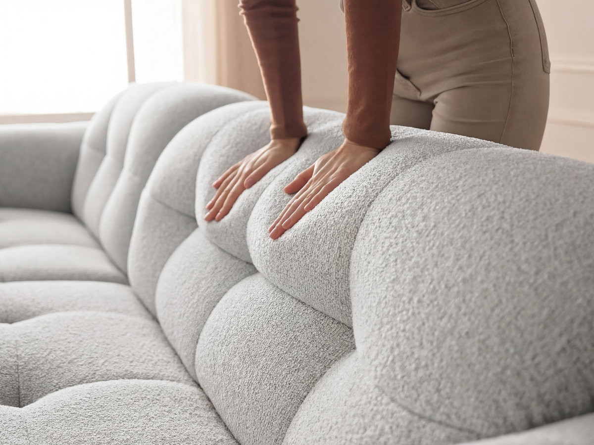 Bobochic Laura Sofa 3-Sitzer mit kleinem Pouf Melange-Stoff Hellgrau