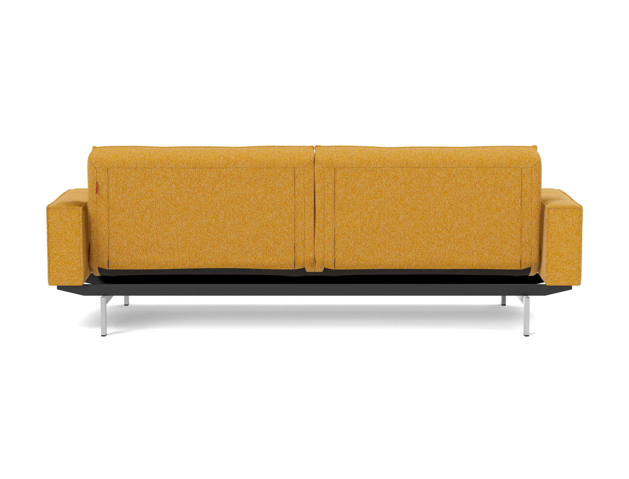 Schlafsofa Splitback mit Armlehnen Boucle Skandi 536-Ochre Beine Chrom