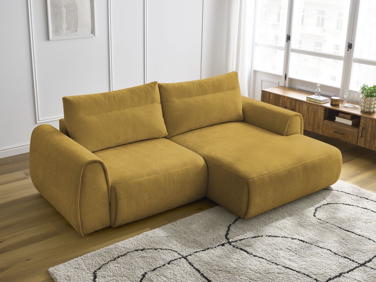 Bobochic Aden Ecksofa 246 × 152 cm Stoff Gelb Ecke rechts