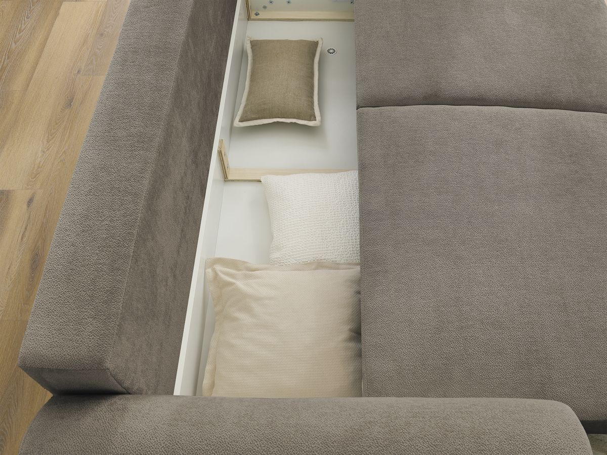Bobochic Lucien Schlafsofa 3-Sitzer mit Bettkasten Stoff Taupe