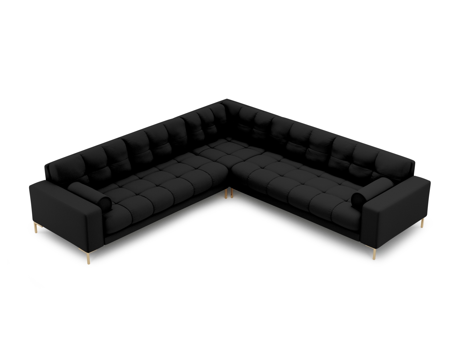 Cosmopolitan Design Symmetrisches Ecksofa Bali 6-Sitzer Strukturierter Stoff Neve Schwarz Beine Gold