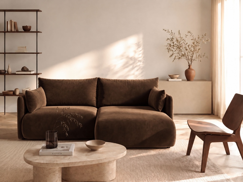 Cosmopolitan Design Ecksofa Monaco 3-Sitzer mit Schlaffunktion Samt Bluvel Dunkelbraun Rechts