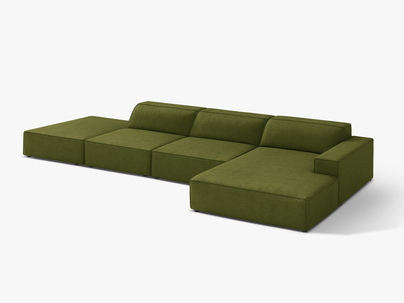 Micadoni Ecksofa Jodie 5-Sitzer Rechts Boucle Baloo Dunkel-Olivgrün