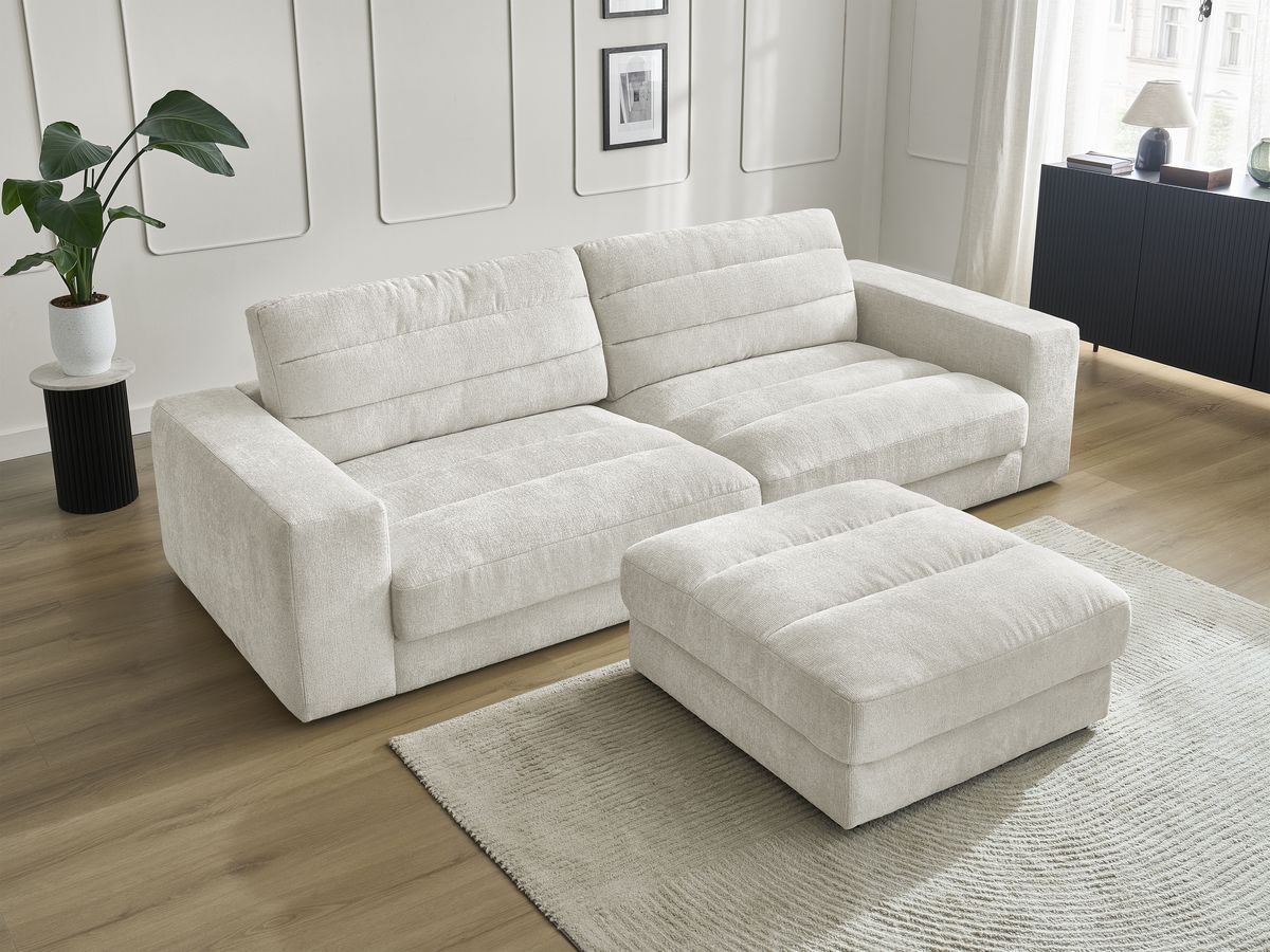 Bobochic Sierra Sofa 4-Sitzer mit Pouf Strukturstoff Beige