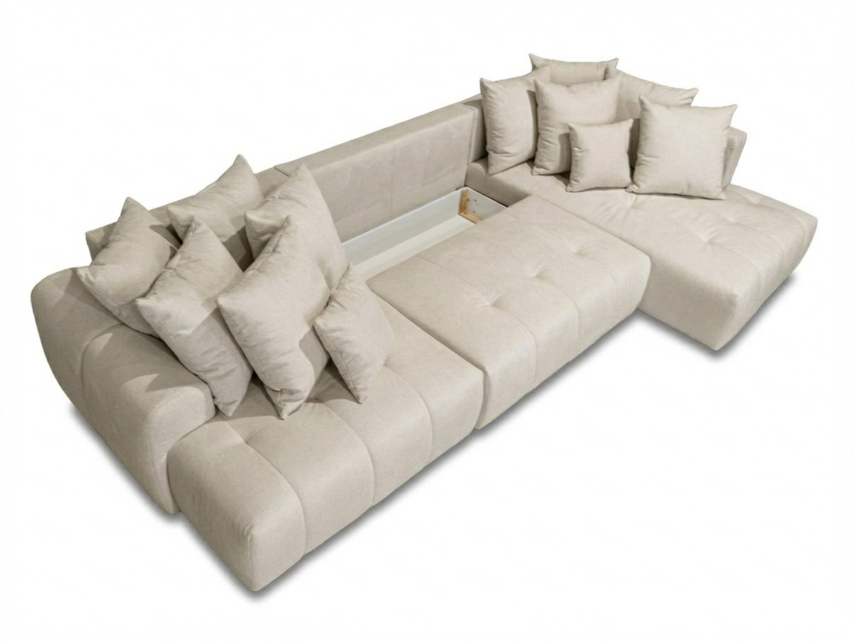 Bobochic Roxelane Wohnlandschaft mit Pouf Melange-Stoff Beige Ecke links