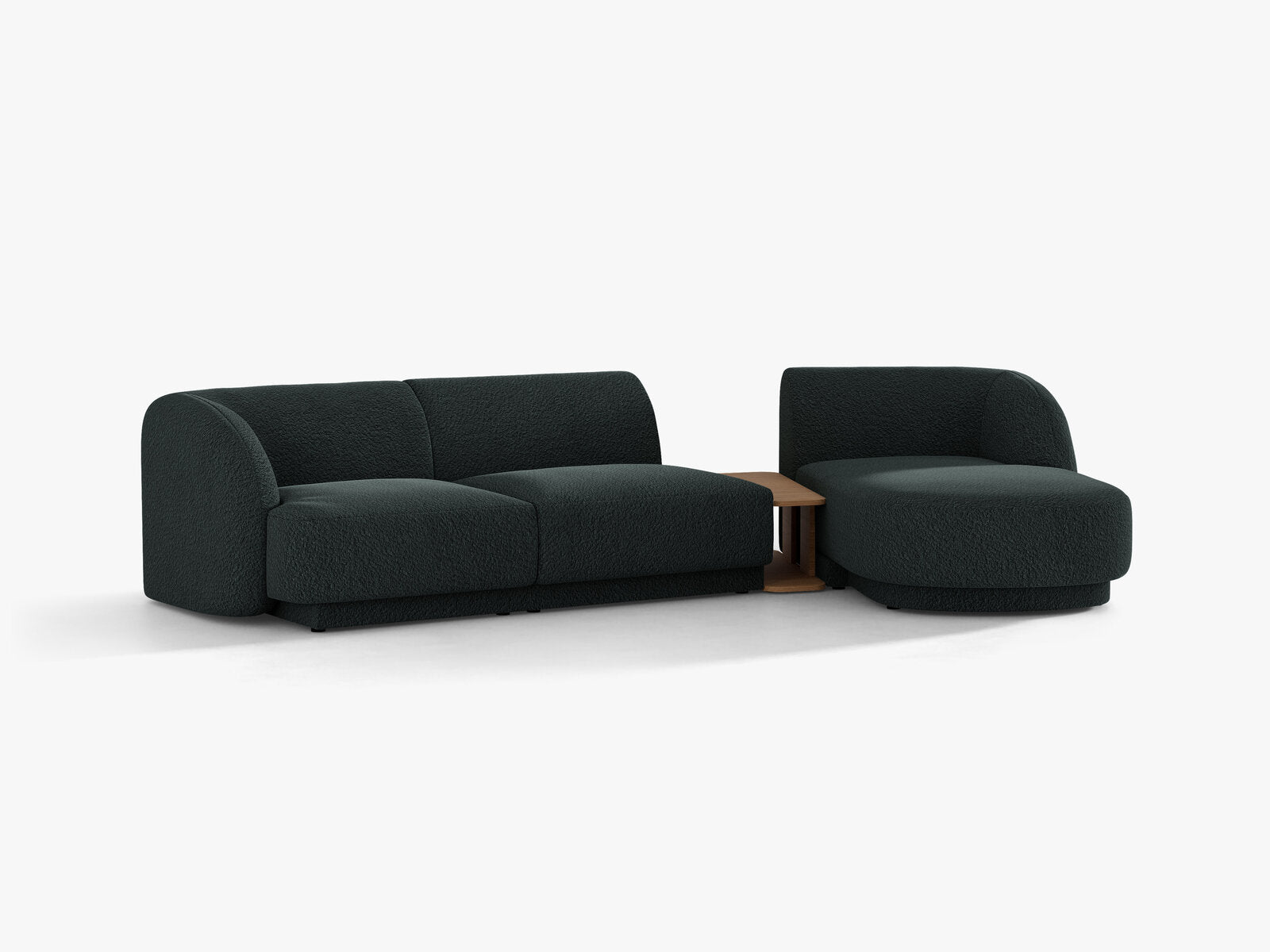 Micadoni Modulares Sofa Miley mit Recamiere 3-Sitzer Rechts Boucle Baloo Schwarz