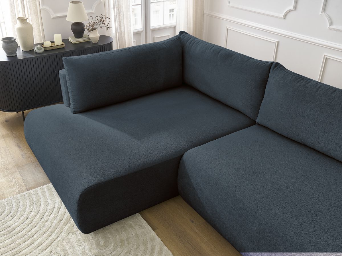 Bobochic Lucien Ecksofa mit Schlaffunktion und Bettkasten 296 × 198 cm Stoff Dunkelblau Ecke links