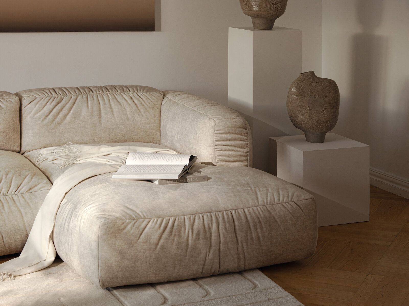Micadoni Martina Sofa mit Bettfunktion Samt Vogue Helles Beige