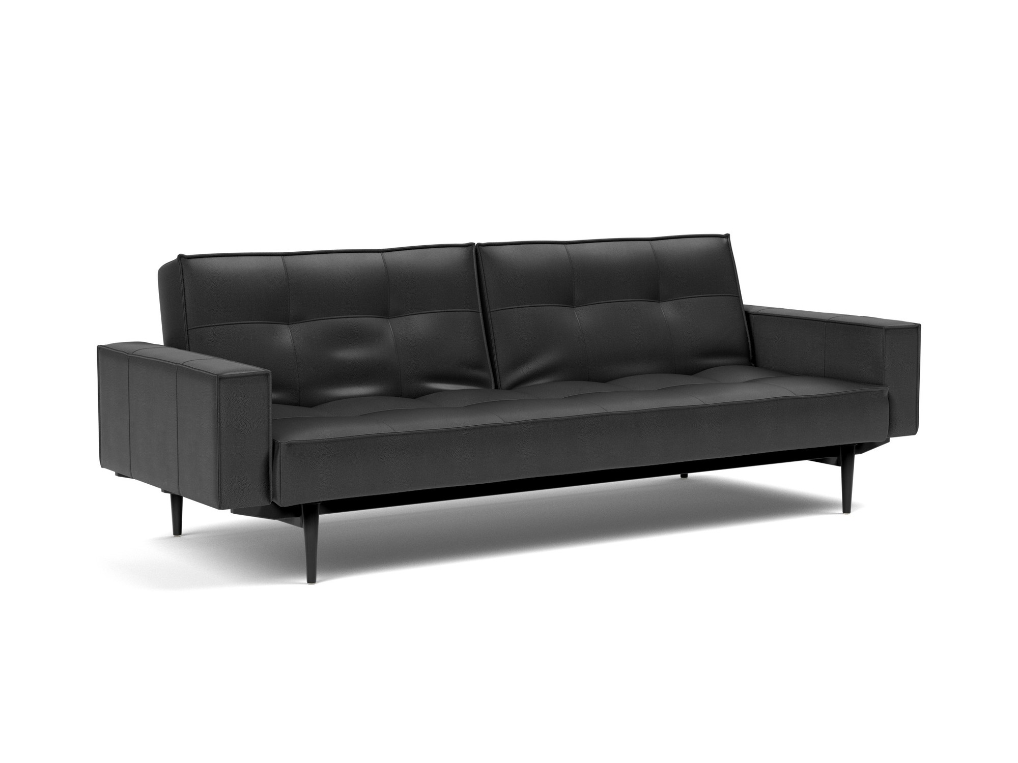 Schlafsofa Splitback mit Armlehnen Lederoptik Faunal 550-Black Beine Styletto Eiche schwarz