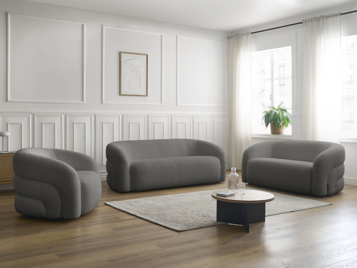 Bobochic Elina Sofa 6-Sitzer Bouclé-Stoff Dunkelgrau