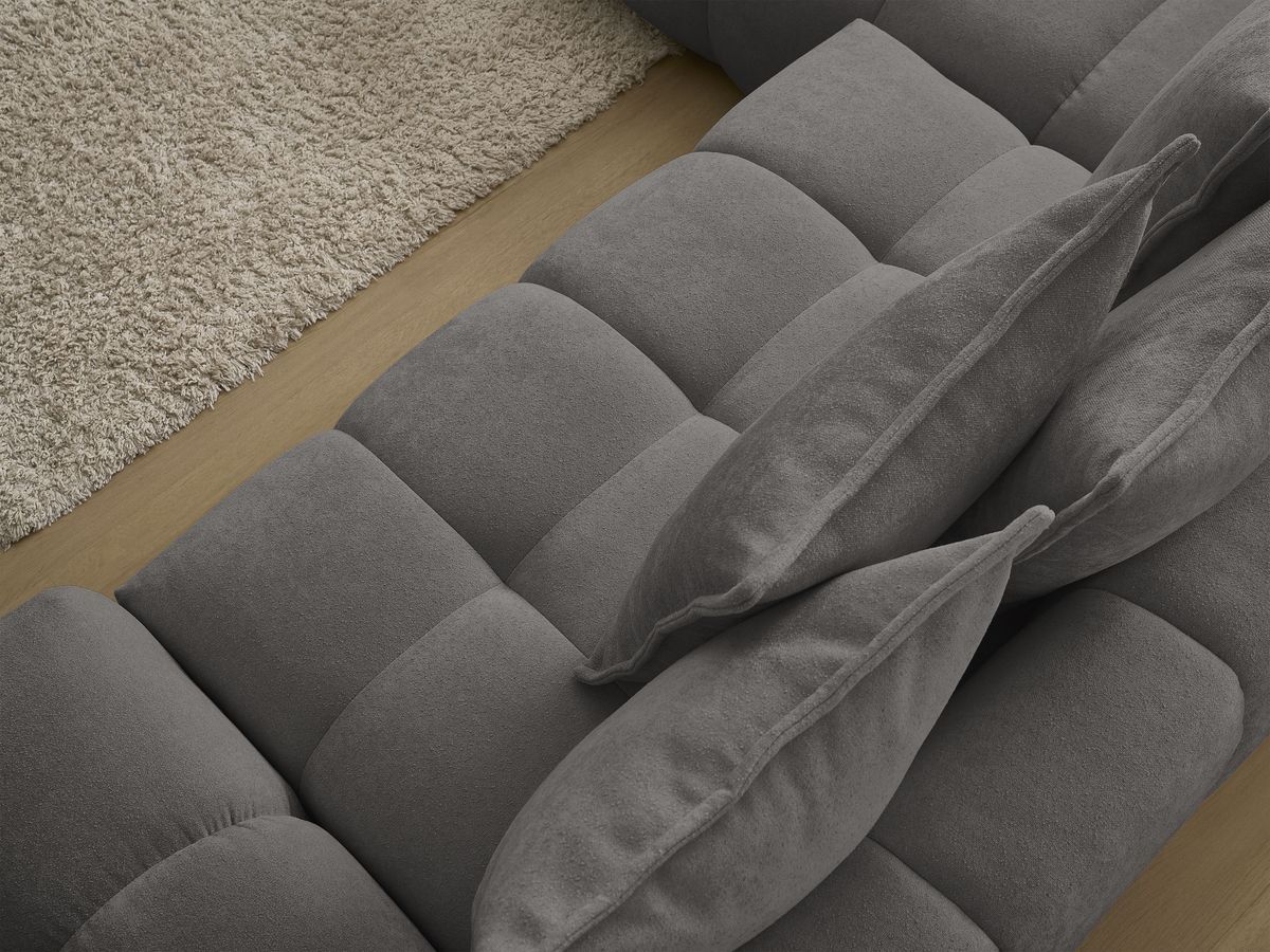Bobochic Everest Ecksofa mit Schlaffunktion und Bettkasten 320 × 212 cm, 10 Kissen Strukturstoff Dunkelgrau Ecke links