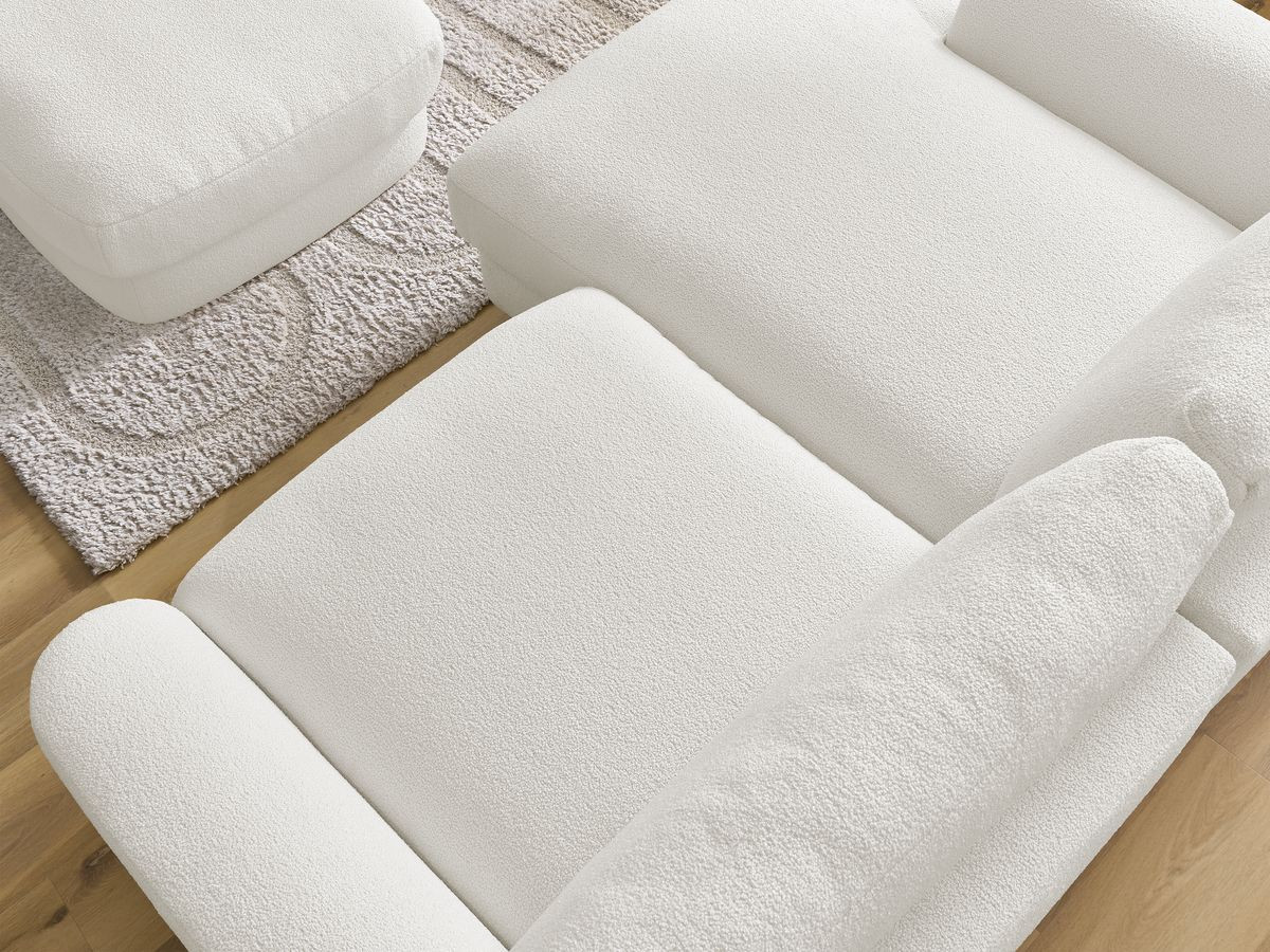 Bobochic Leonore Ecksofa mit Pouf Bouclé-Stoff Weiß Ecke links