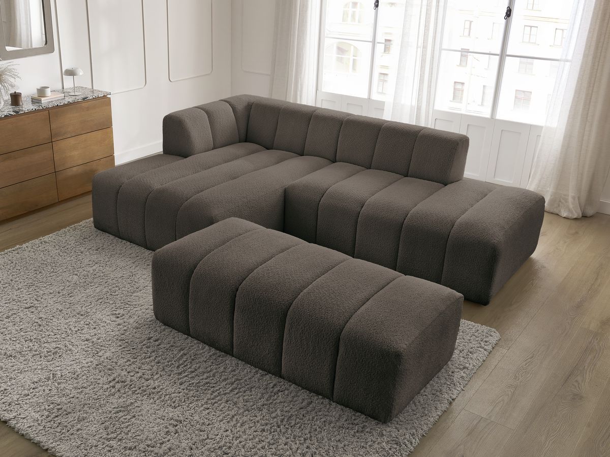 Bobochic Annecy Ecksofa mit Pouf Bouclé-Stoff Braun Ecke links