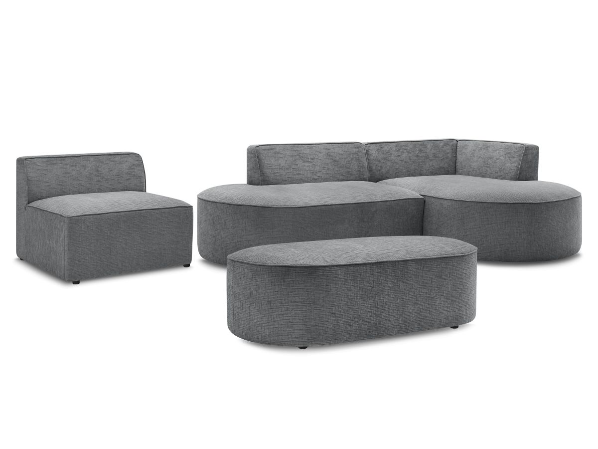 Bobochic Rousseau Ecksofa mit Sofamodul und Pouf Strukturstoff Dunkelgrau Ecke rechts
