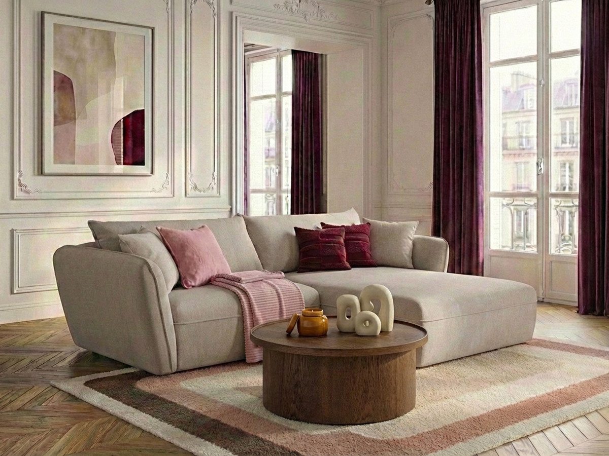 Bobochic Luigi Ecksofa Strukturstoff Beige Ecke rechts