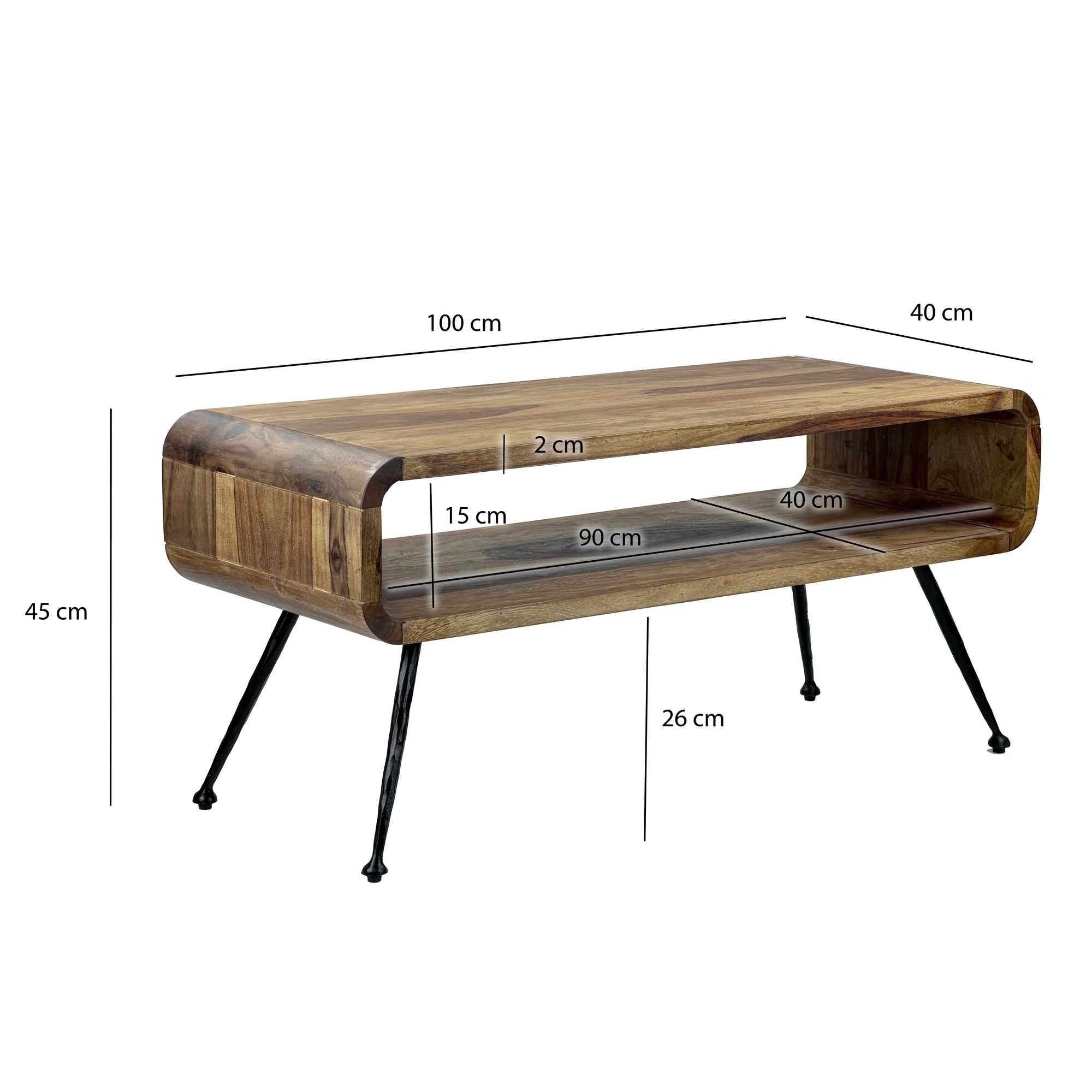Couchtisch Nordmela Sheesham Massivholz 100 × 40 × 45 cm