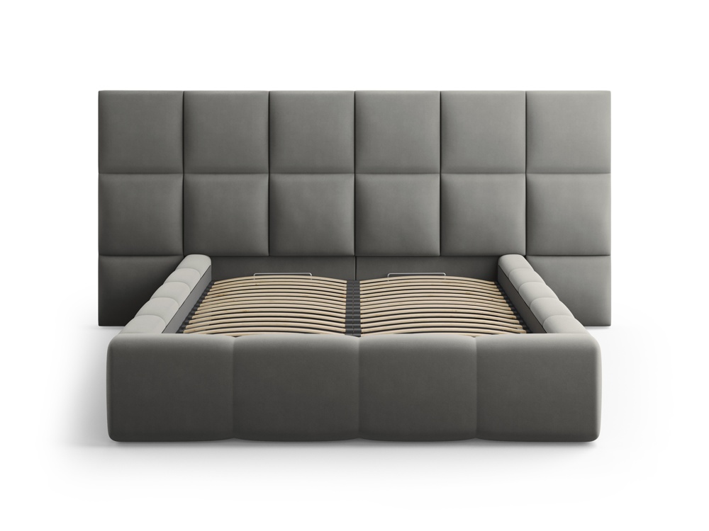 Cosmopolitan Design Stauraumbett mit doppeltem Kopfteil Livigno 160x200 Samt Bluvel Hellgrau