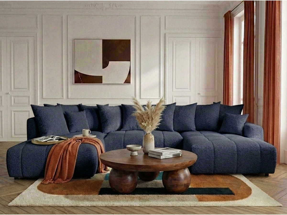 Bobochic Roxelane Wohnlandschaft Bouclé-Stoff Dunkelblau Ecke rechts