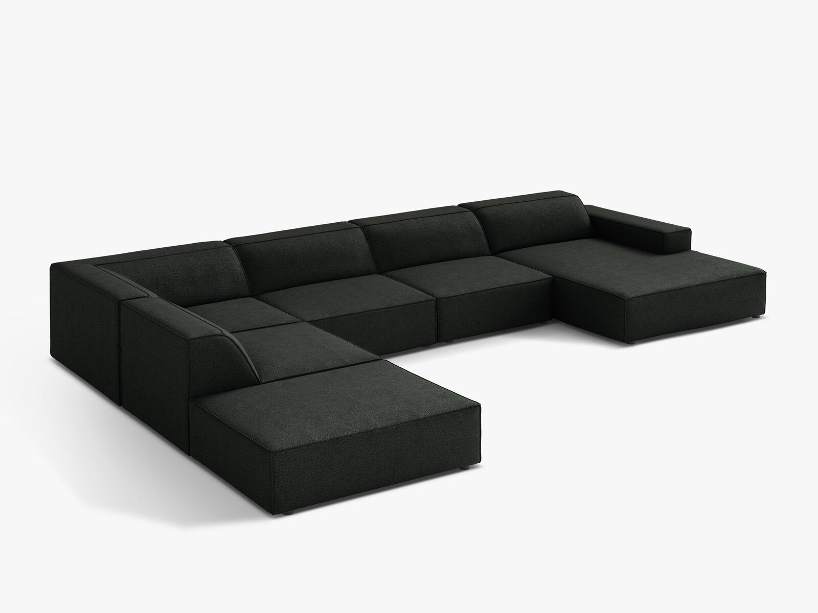 Micadoni Panorama-Ecksofa Jodie 7-Sitzer Links Boucle Baloo Schwarz