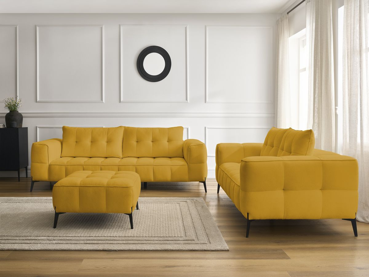 Bobochic Anis Sofa-Set 3- und 2-Sitzer mit Pouf Strukturstoff Gelb