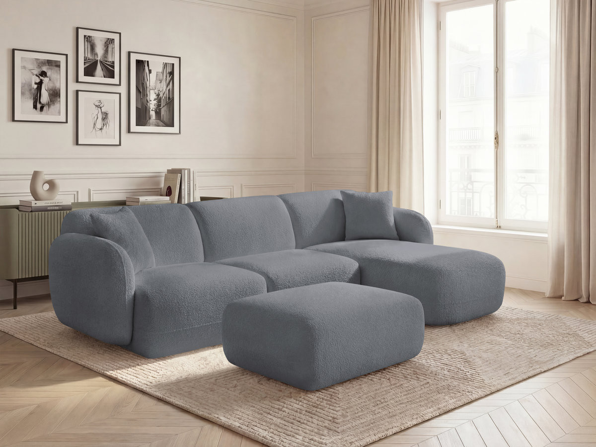 Bobochic Anda Ecksofa mit Pouf 292 × 163 cm Chenille Grau Ecke rechts
