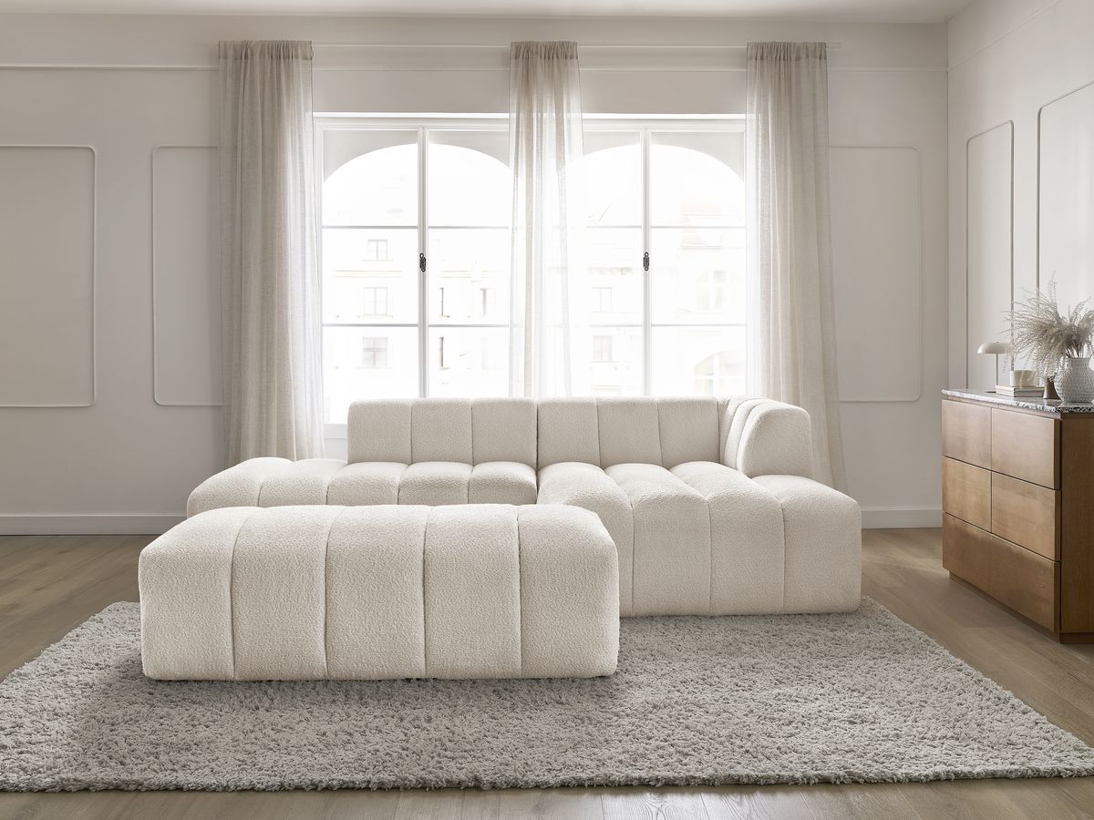 Bobochic Annecy Ecksofa mit Pouf Bouclé-Stoff Weiß Ecke rechts