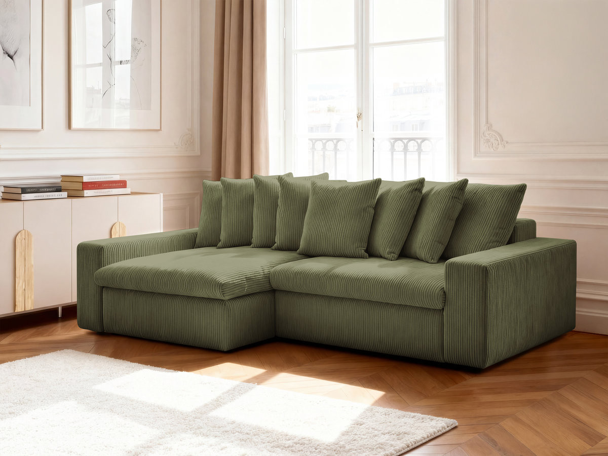Bobochic Enore Ecksofa 330 × 157 cm Cordsamt Hellgrün Ecke links