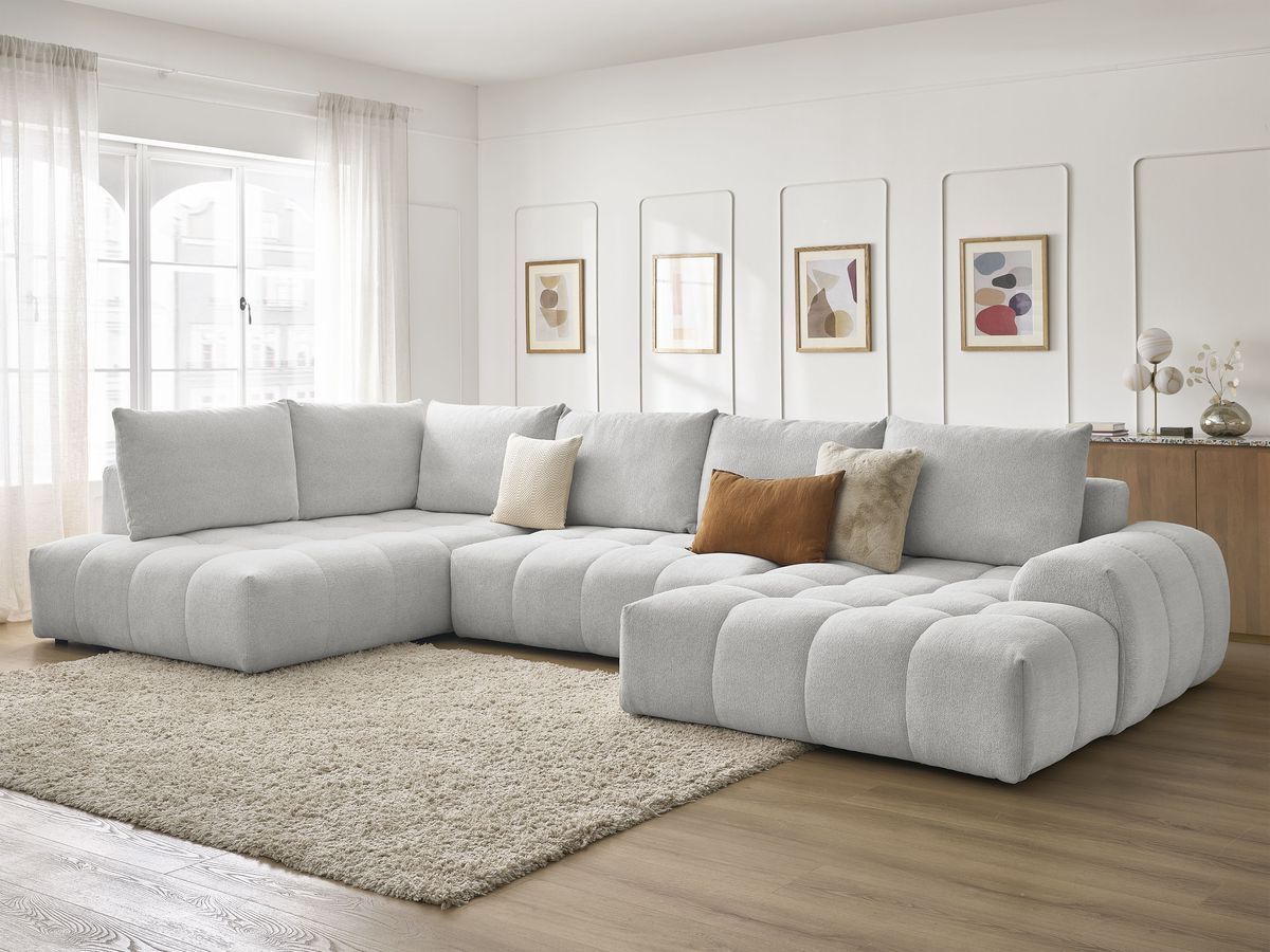 Bobochic Everest Wohnlandschaft, 6 Kissen Melange-Stoff Hellgrau Ecke rechts
