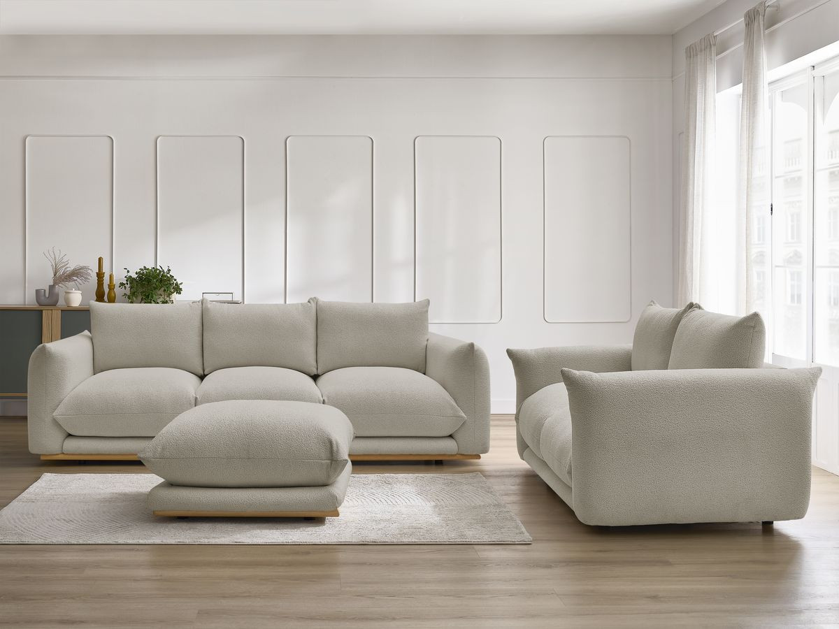 Bobochic Ernest Sofa 5-Sitzer mit Pouf Bouclé-Stoff Taupe